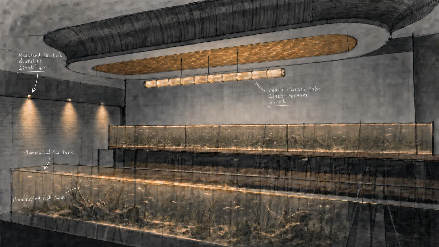Aquarium bar bronze ceiling lighting